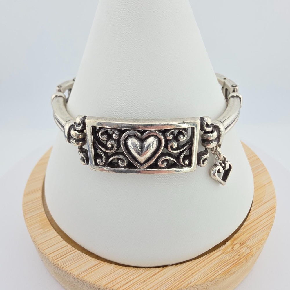 BRIGHTON Heart ID Style Bracelet 3D Open Scrollwork Links Silver Plate 6.75"